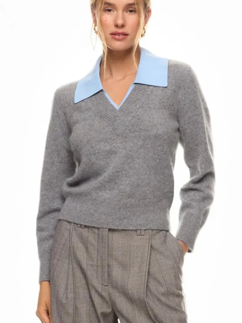 Sandro Double Neck Wool Sweater Gray Blue Collar Size Small